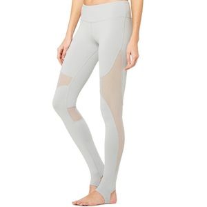 Alo Light Grey Yoga Stretchy Mesh Leggings
